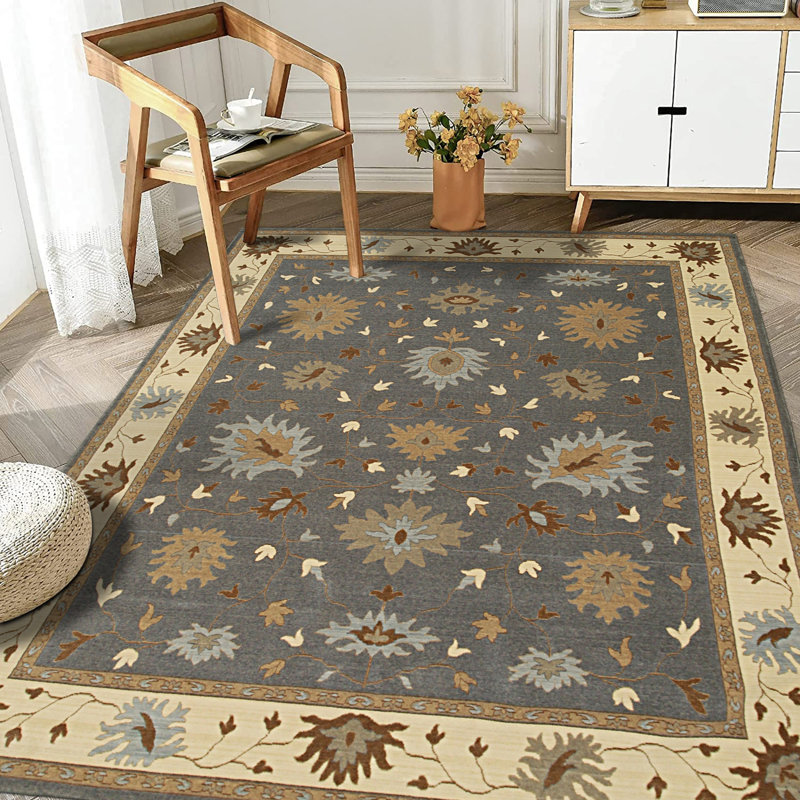 Tapis gris en laine noué à la main Naydine