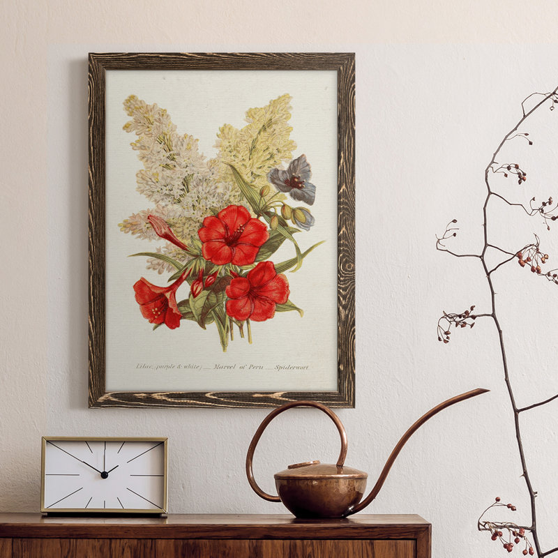Antique Floral Bouquet V - reproduction de cadre photo sur toile, Encadré de bois de noyer, H 23 po x l 32 po x P 1 po