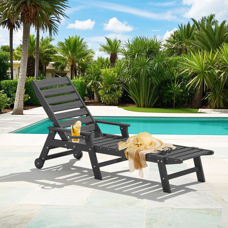 Chaise longue avec accoudoirs et roulettes Swann, Gris foncé