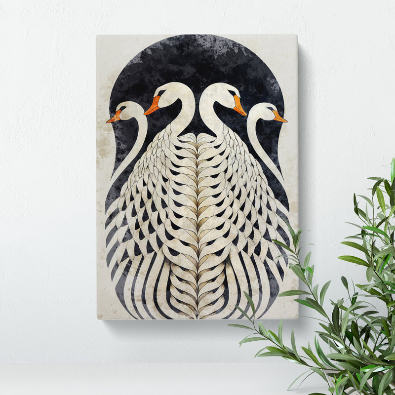 Art Deco Swan - Wrapped Canvas Print, 50cm H x 35cm W x 3cm D