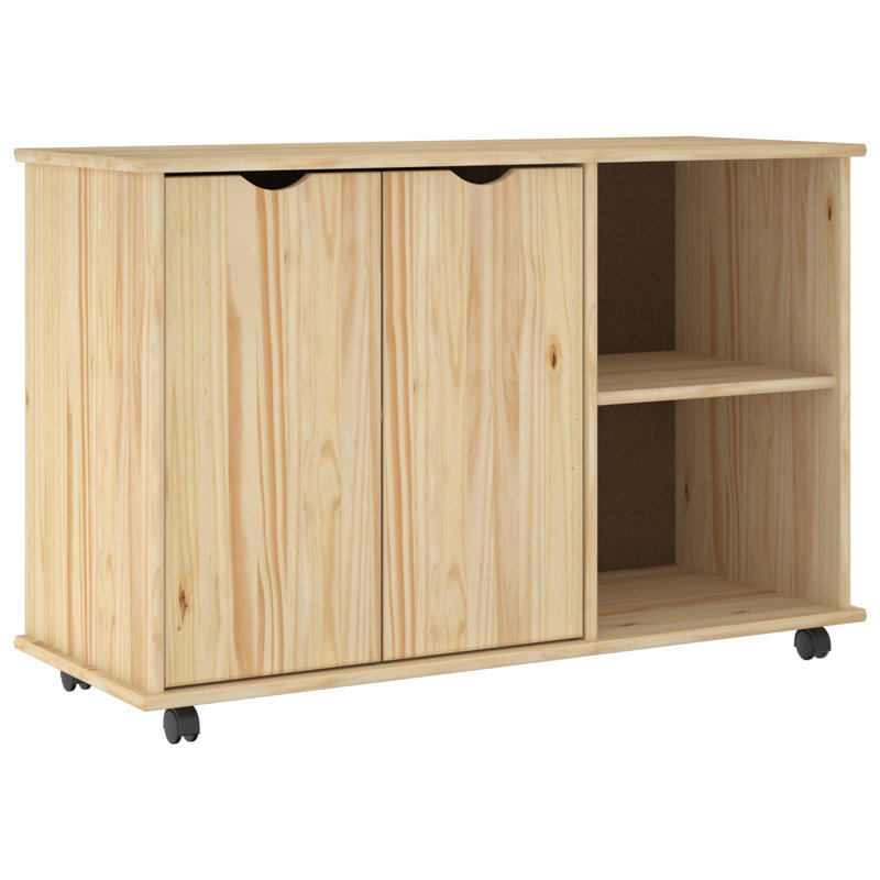  Rolling Cabinet With Wheel Solid Pine Wood Minimalist Storage Unit