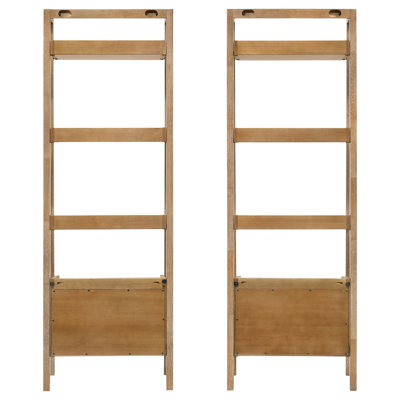 Pablo 2Pc Bookshelf with Drawers and Open Shelves, Brown Rubberwood