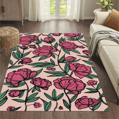 Tapis classique classique non tissé à motif mince avec un beau motif floral dans des tons de terre apaisants, parfait pour ajouter une touche d'élégance à tout espace de vie