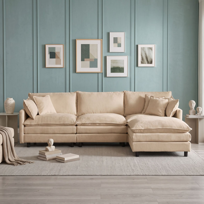 Canapé modulaire à trois places avec repose-pieds et coussin, Café