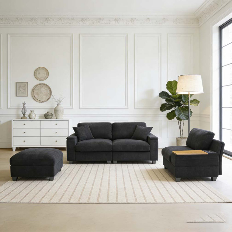 120.3"Sectional Sofa, Black