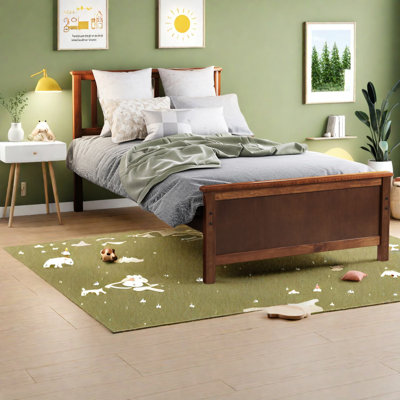 Sturdy Walnut Wood Beds, Modern Platform With Headboard For Home