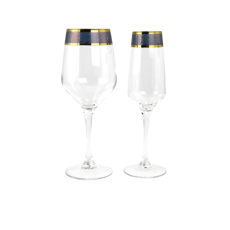 Elegant Gold Rimmed Multicolor Wine Glass Set, 8.75 Inches