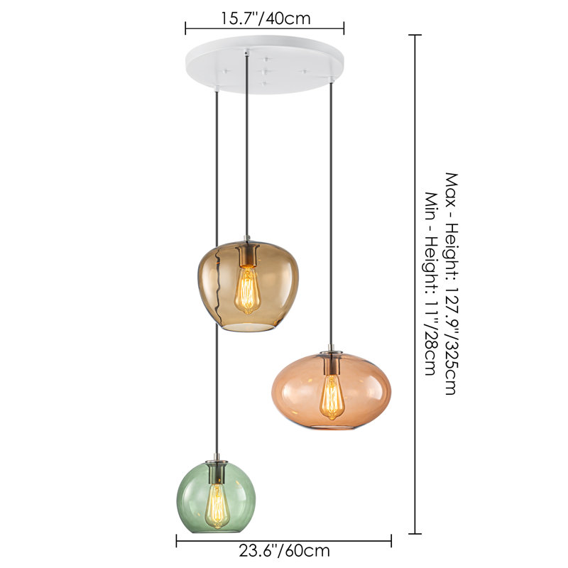 VetroMix  3 - Light Contemporary Vintage Cluster White Pendant Light with Colored Glass Shades