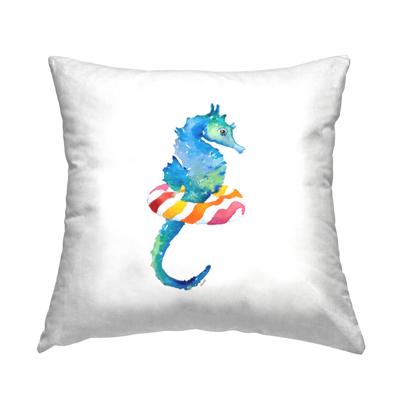 Hippocampe bleu à rayures rouges, motif flottant imprimé par Lanie Loreth