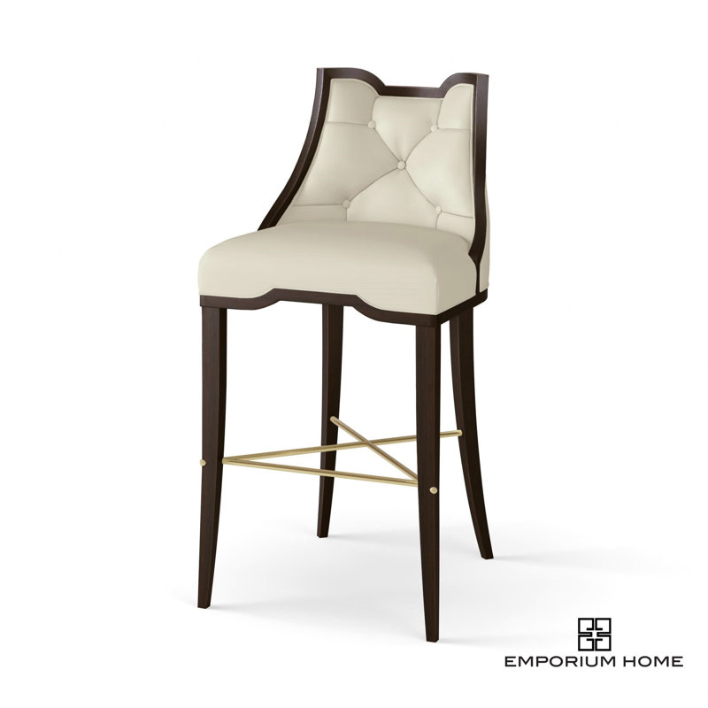 Logan Counter Stool-Antique White-Chesterfield Gray Leather, Bar Stool (30" Seat Height), Walnut/Milk