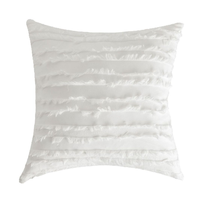 White Cotton and Polyester Euro Pillow Cover with Tassels, 16"x16"