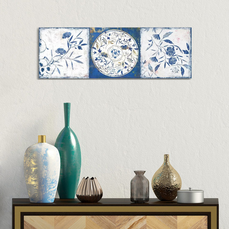 Indigo Ceramics I by Isabelle Z - Panoramic Print on Canvas, Wrapped Canvas, 30.48 cm H x 91.44 cm W x 1.91 cm D
