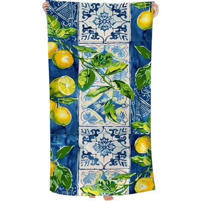 Serviettes de plage à motif de feuilles de citron surdimensionnées Serviette de plage en microfibre pour adultes Serviettes de piscine super absorbantes sans sable pour les voyages en plein air