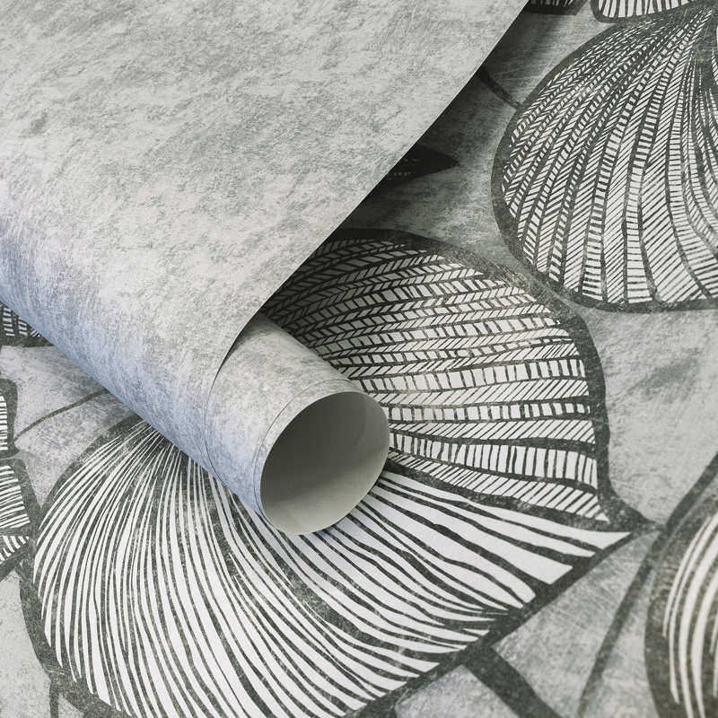 Thaler Large Monstera Leaf and Plain Twinwall 4-panel Mural Design 3m x 280cm, Monochrome