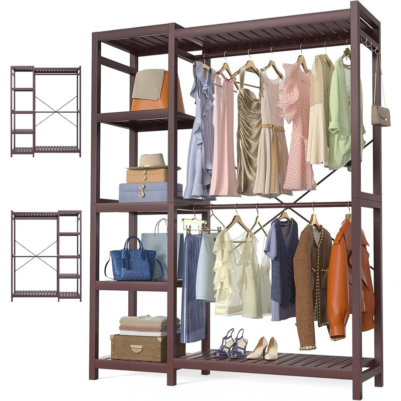 Bamboo Clothes Rack Garment Rack For Hanging Clothes, He...