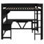 Structure de lit mezzanine en bois avec bureau intégré, tablettes de rangement, éclairage DEL et station de charge-129232589