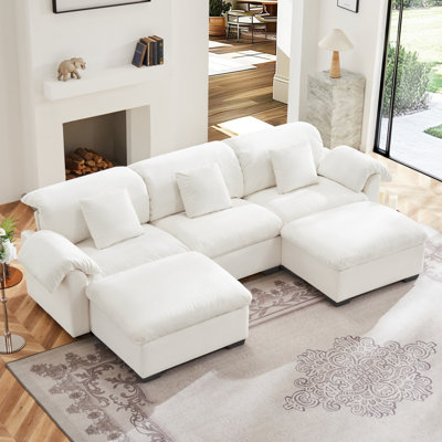 Modern Sofaextra Large And Deep Seat 3 - Seat U Shaped Sectional Sofa Couch With Storage Seats And Storage Ottomans,  Velvet 3 Seater Sofa With Soft Backrest And Seat Cushion, U Shape 3 Seater Couch With F