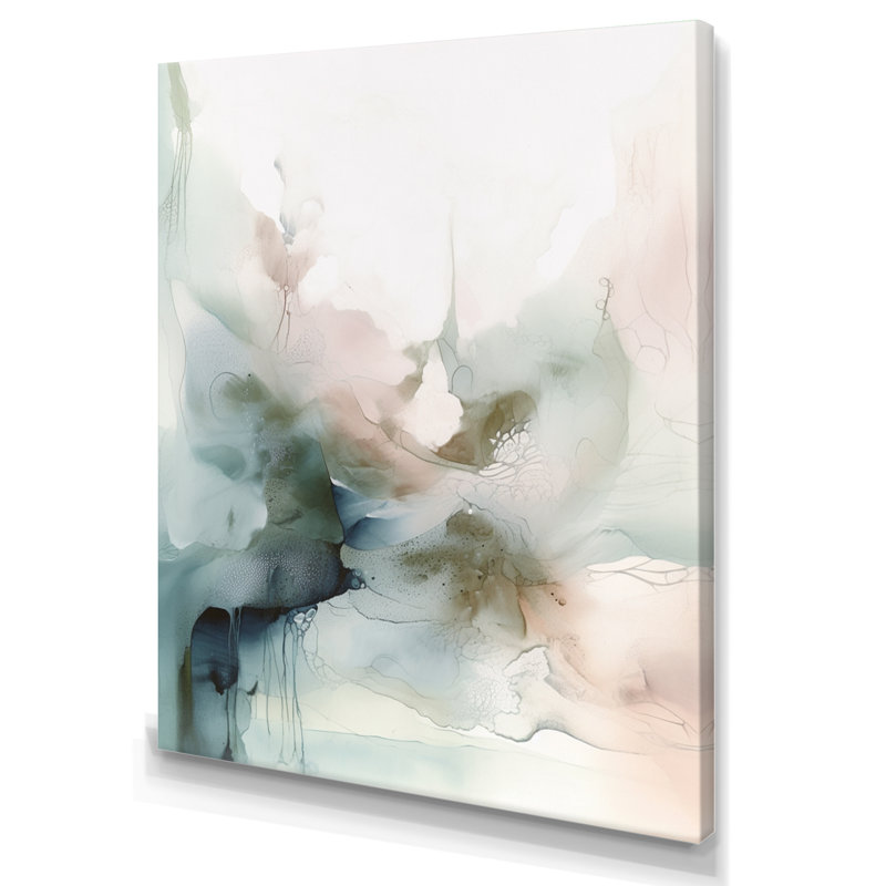 «Green and Cream Essence Of Modernity II», art mural abstrait en marbre, H 40 po x l 30 po, Toile tendue, No Frame