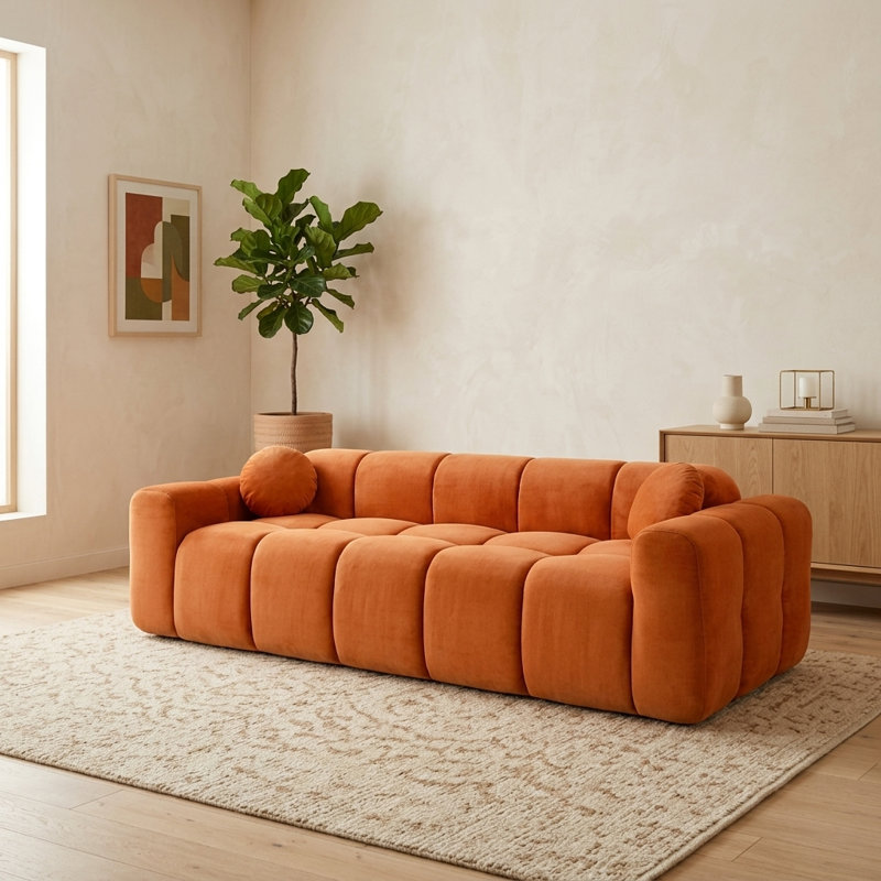 Canapé 98,4 po moderne avec 2 coussins Cloud, Orange