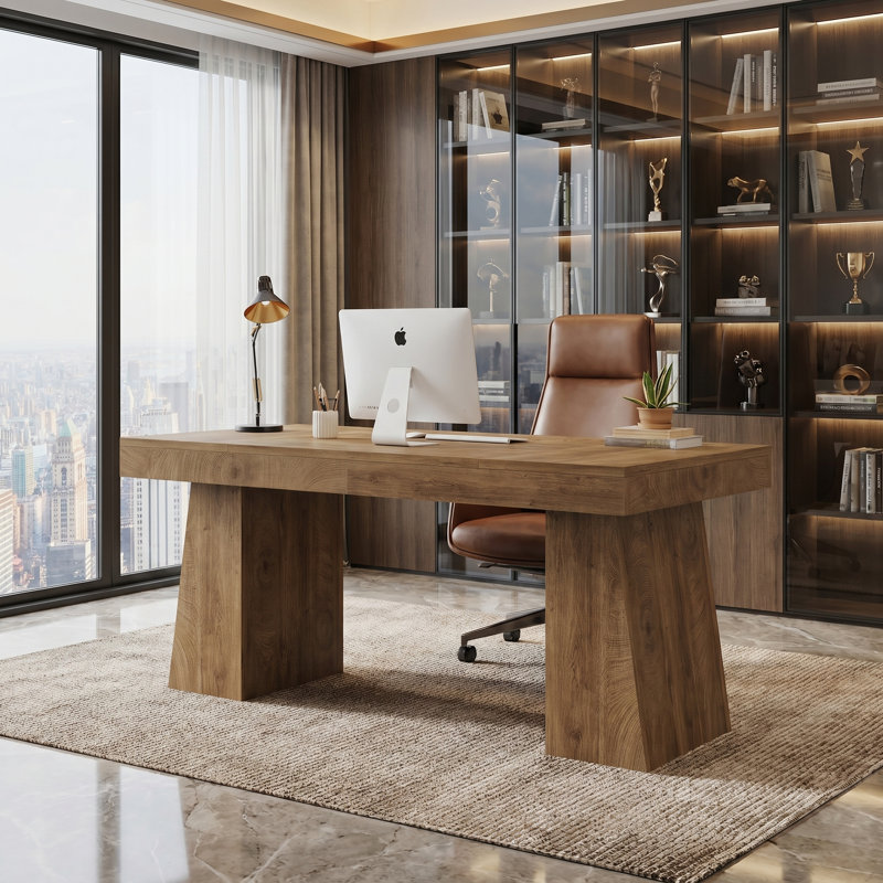 Bureau double caisson Wolbach, Marron clair
