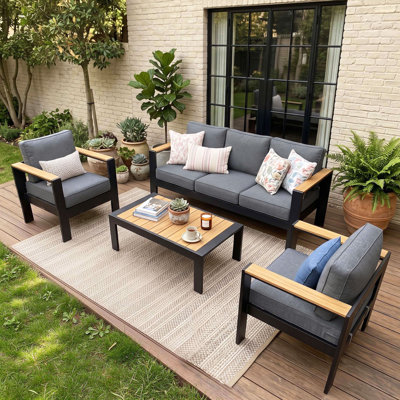  Ensemble de meubles d'extérieur en aluminium avec table basse, ensembles de conversation de patio moderne pour porche, cour arrière