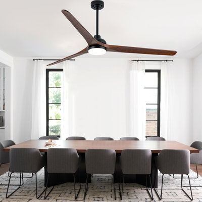 72" Black Solid Wood Propeller Ceiling Fan with Light and Remote/APP Control, 6-Speed, Dimmable LED Ceiling Fans for Living Room