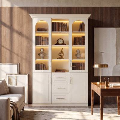 Alderman 92.5" H Bookcase With 4 Doors, 3 Drawers & Open Shelves