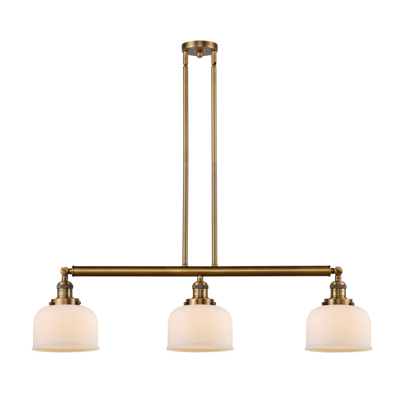 Bell - Luminaire suspendu pour îlot de cuisine 3 lumières 41 ", Laiton brossé, Blanc mat, DEL