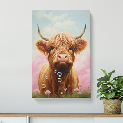 Highland Cow Bubble Gum - Wrapped Canvas