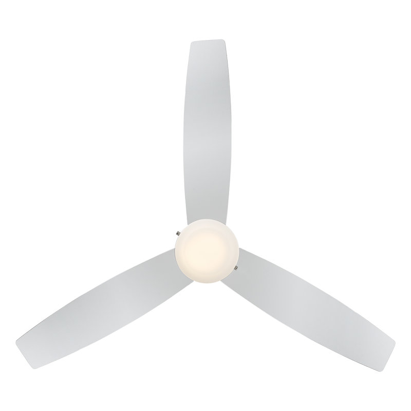 52 Atlantis 3 - Blade Flush Mount Ceiling Fan with Pull Chain and Dimmable LED Light Kit Included, Silver