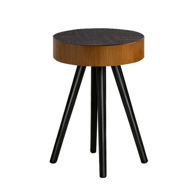 15.7" Round Eed Table With A Carved Design And Can Also Be Used As A Coffee Table, Suitable For Modern Style