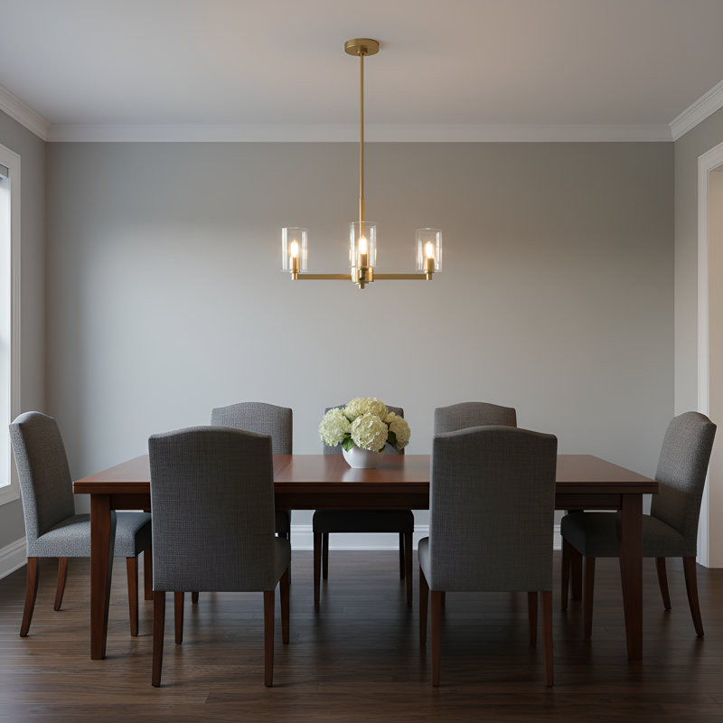 Fullton Dining Room Chandelier With Clear Shade, 10.375" H x 21.625" W x 21.625" D, 3 Lights, Satin Brass