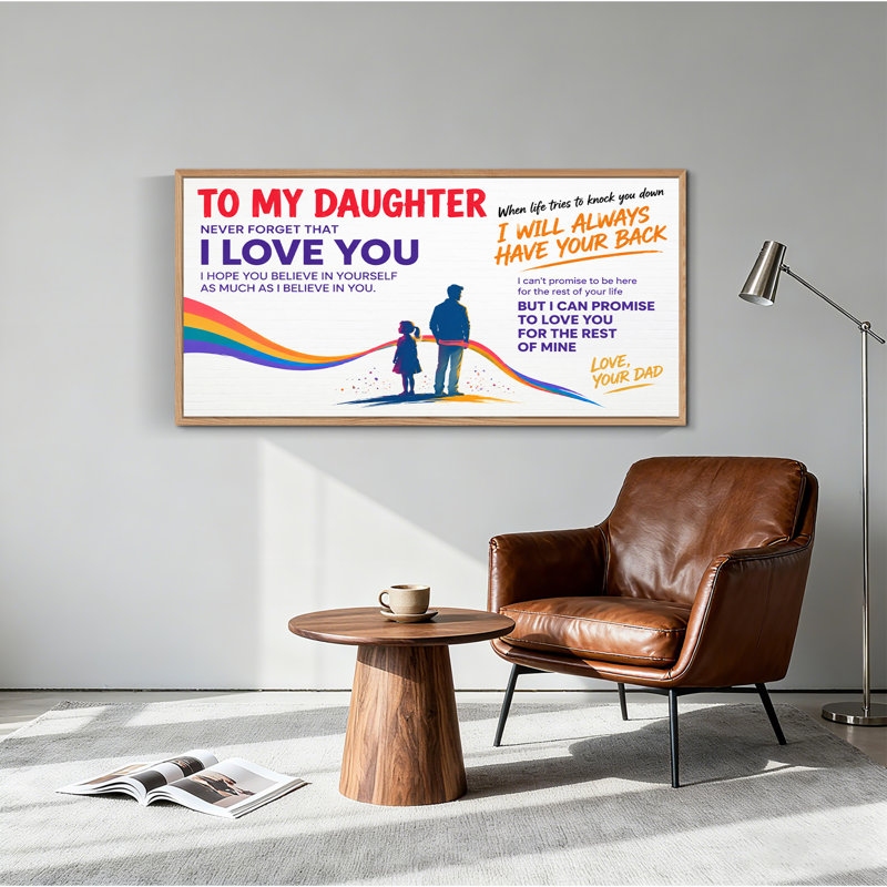 «Dad and Daughter Silhouette Colorful Rainbow Ribbon Citation», art mural sur toile, 40“W x 20”H