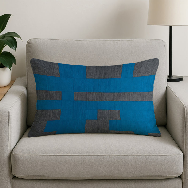 Coussin décoratif à carreaux brun intérieur et extérieur, Gris à carreaux 32, Rectangle H 20 po x l 14 po