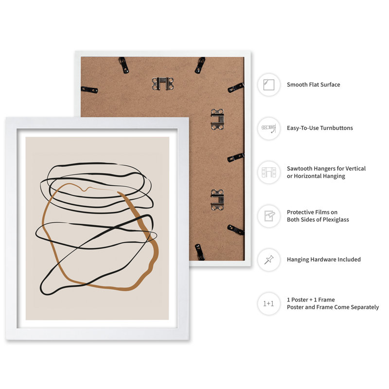 Coup de pinceau à lignes géométriques, Poster, 24"H x 32"W, White Framed