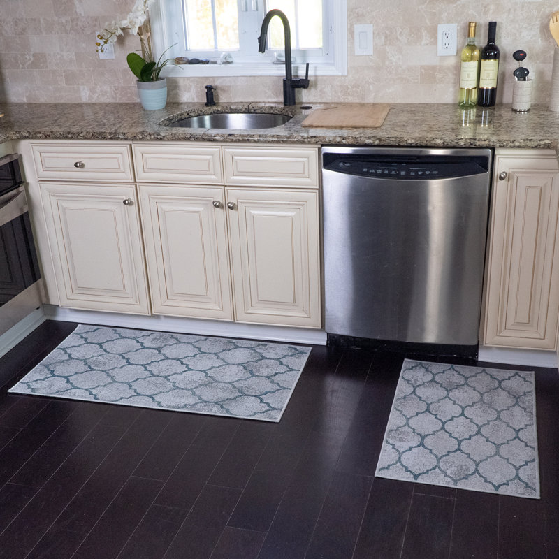 Tapis de cuisine 2 pièces Devkran, Gris / bleu sarcelle
