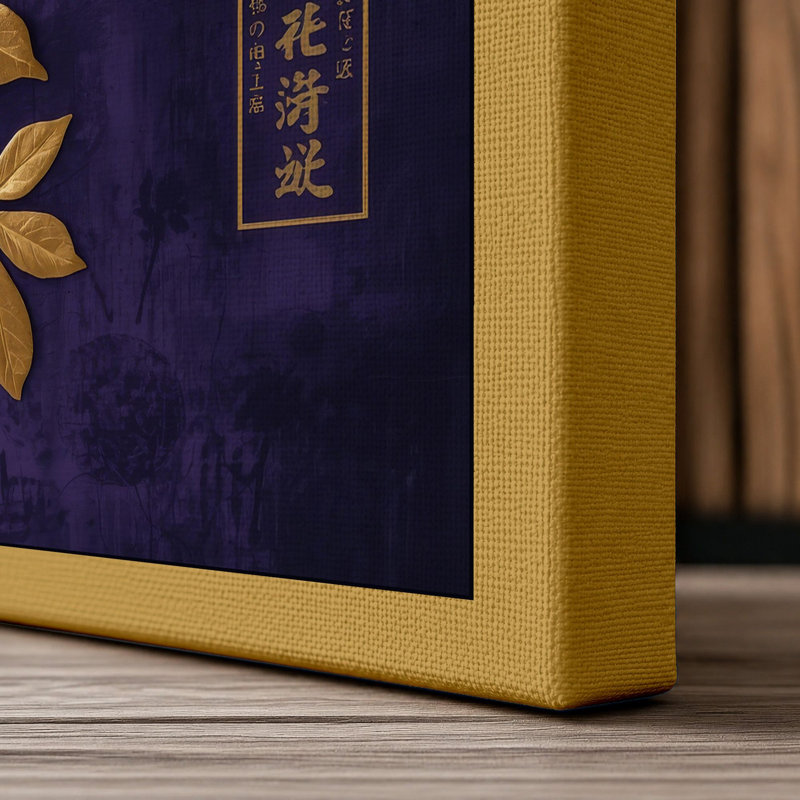 Golden Leaves Descending Botanical - Wrapped Canvas, 18x12 - 45.7 x 30.5 cm, Ochre Border