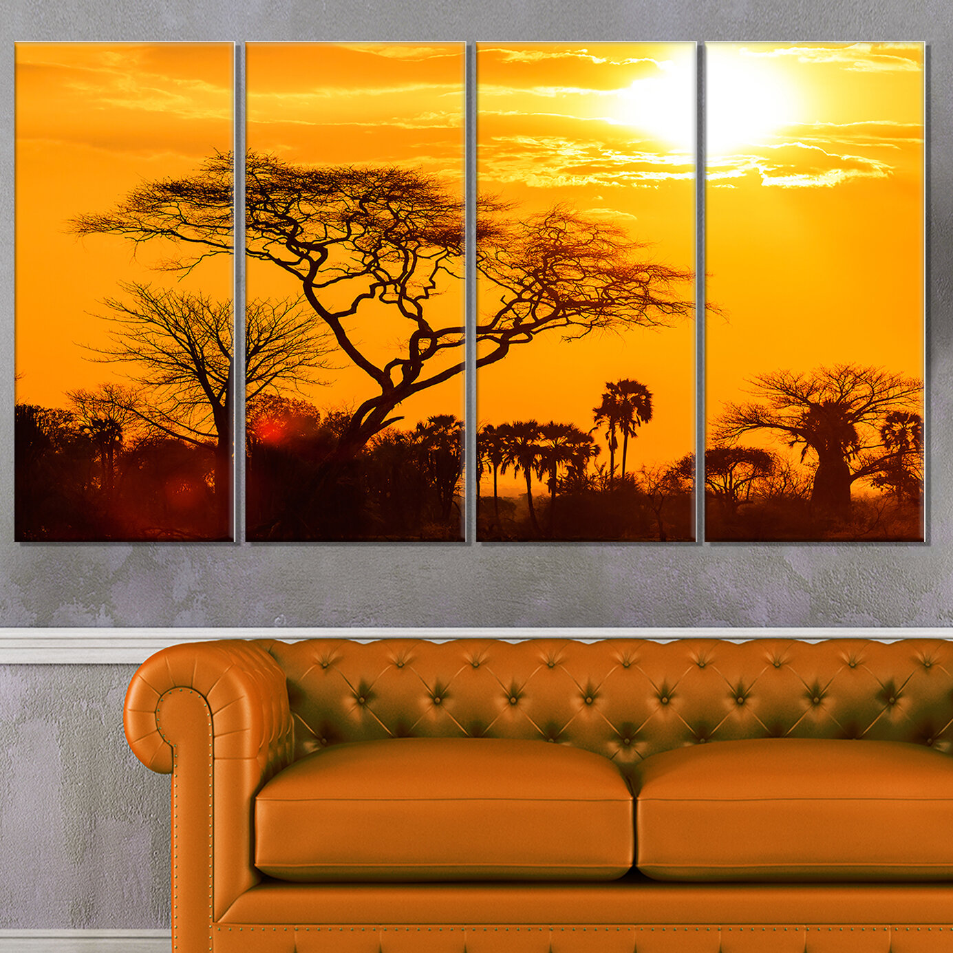 4 Panel Sunrise Landscape Canvas Wall Art - Walling Shop