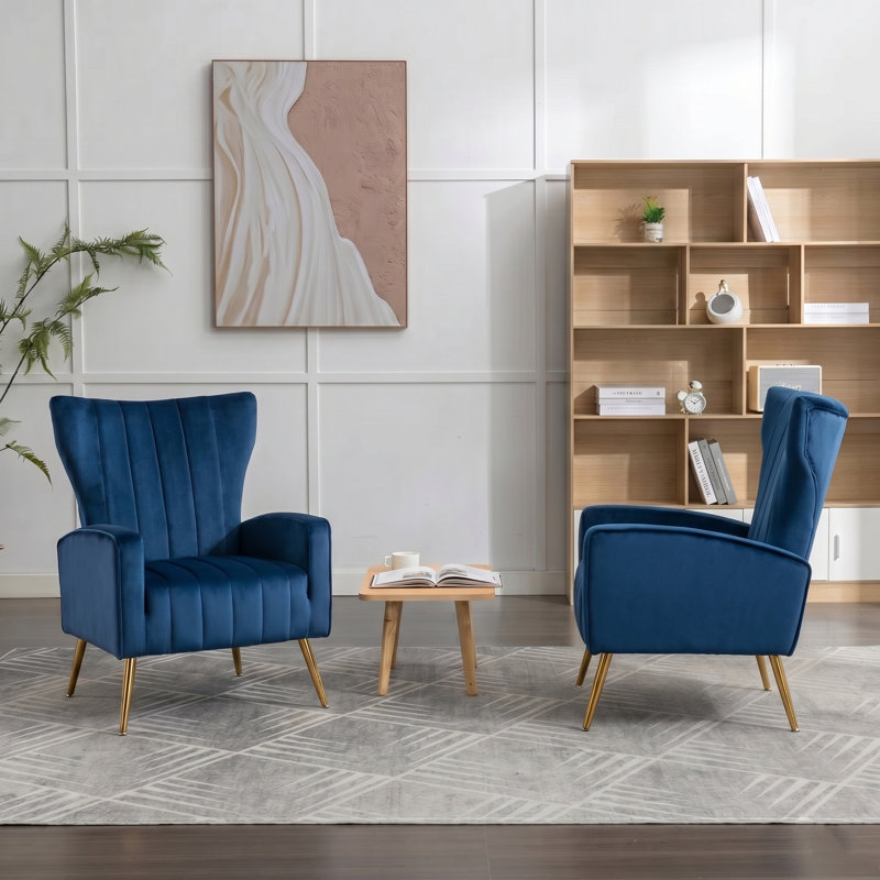 Fauteuil en velours à pieds en métal, Navy Blue