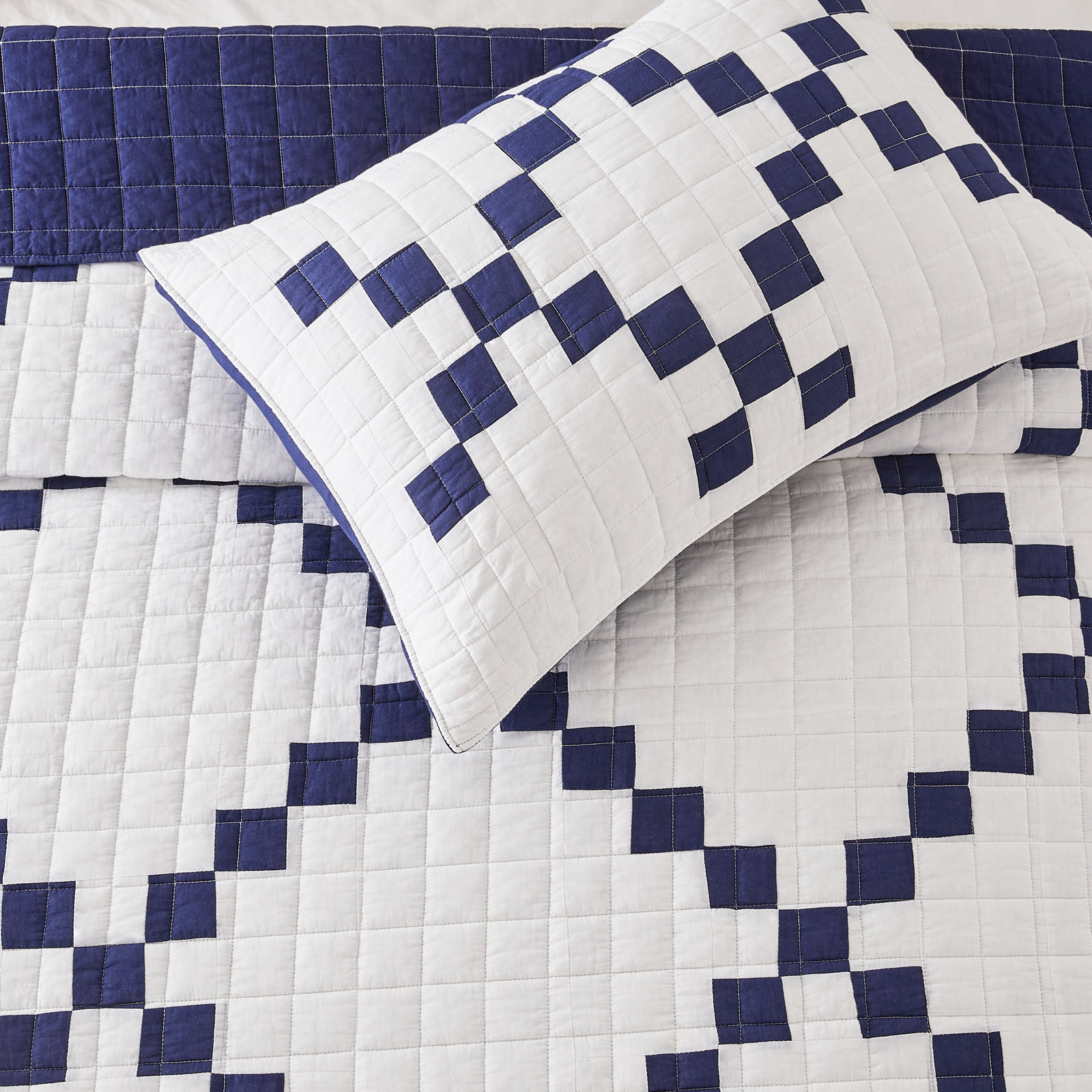 Irish Chain Patchwork Quilt Set, Blue, Queen Quilt + 2 Shams