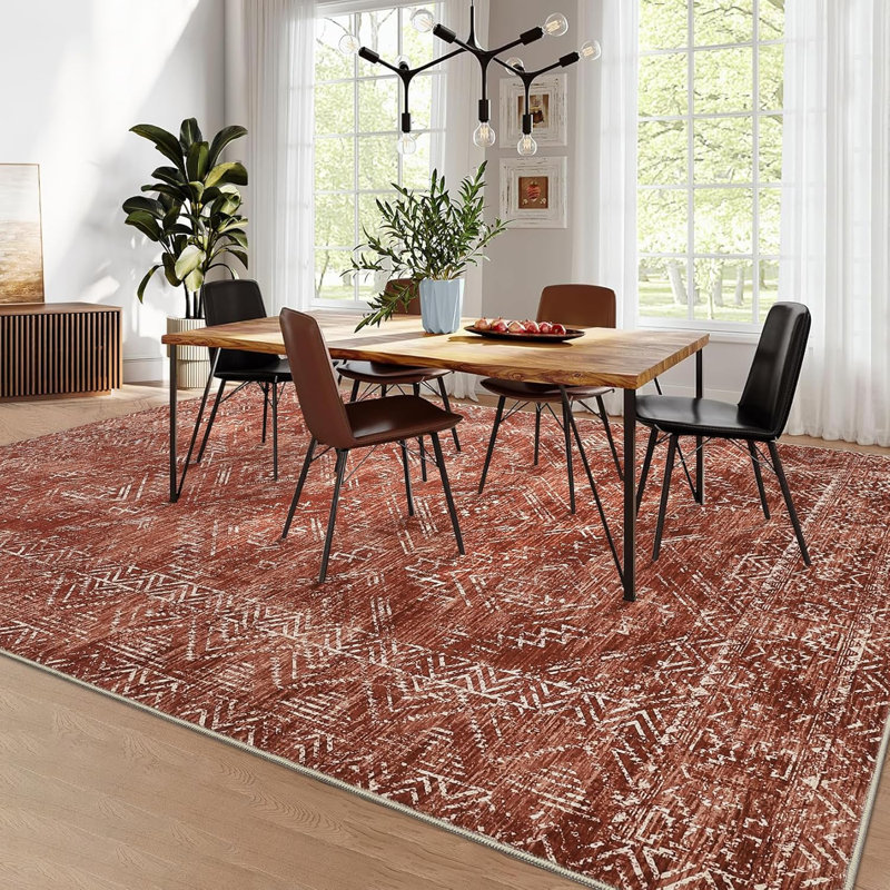 Washable 10x13 Large Area Rug Vintage Living Room Bedroom Farmhouse Floral Retro Non-Slip Low Pile Distressed Indoor Carpet Home Decor Grey