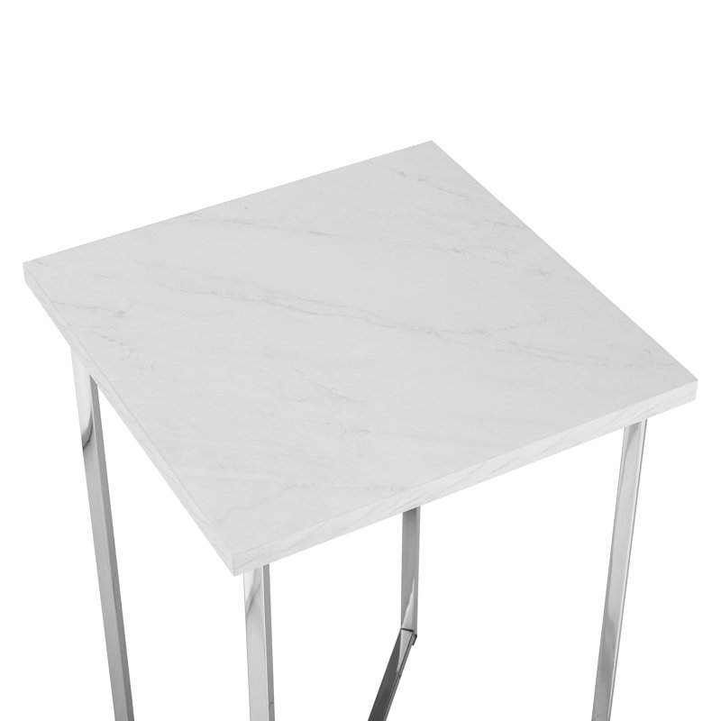 Table de bout à pieds croisés Marilina, Faux blanc / Chrome