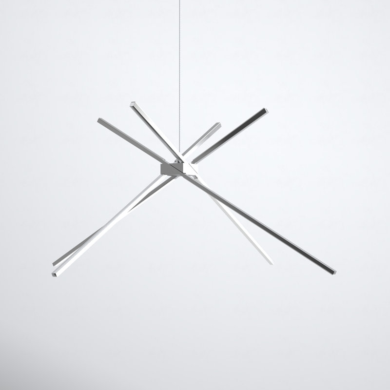 Replay 4 - Light Dimmable LED Sputnik Modern Linear Chandelier, Satin Aluminum
