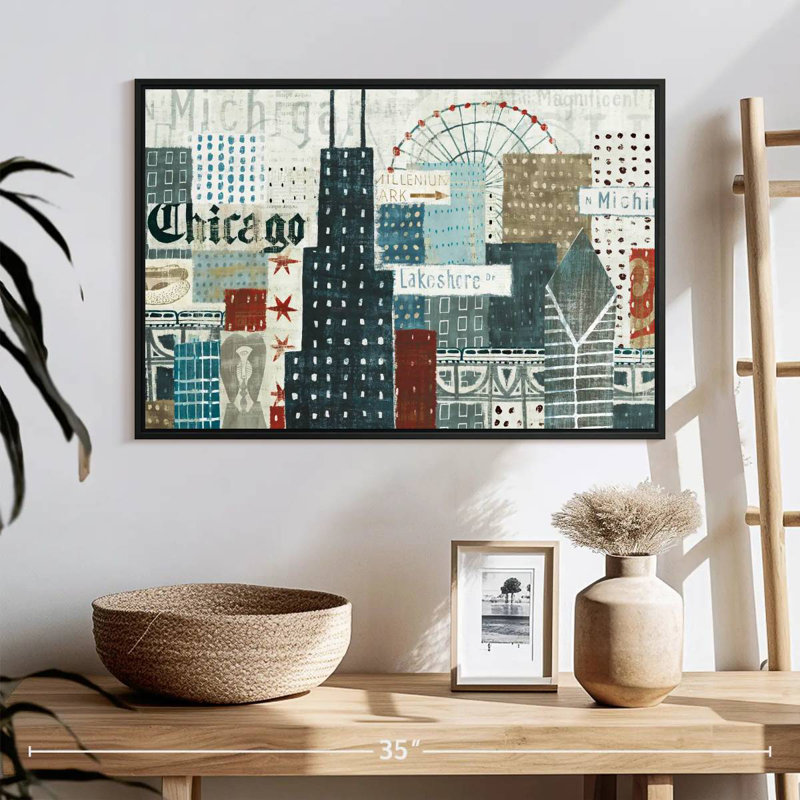 «Hey Chicago», 25 po x 17 po, Cadre flottant noir