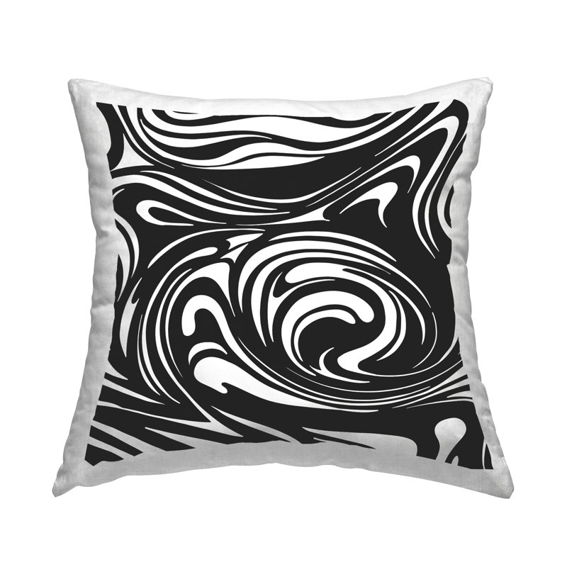 Contemporary Black & White Asymmetrical Abstract Swirls Printed Throw Pillow Design By Daphne Polselli