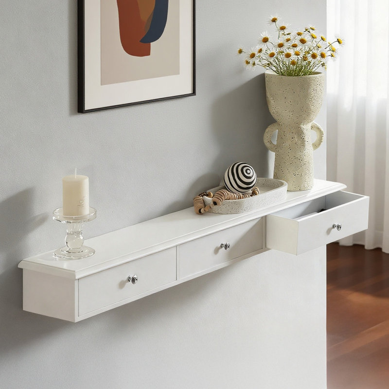 Sweni Accent Shelf with Drawer, White