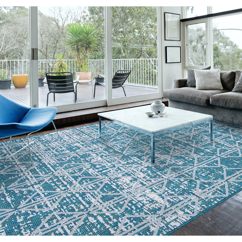 Tapis bleu sarcelle rectangulaire intérieur / extérieur Vintage, Rectangle 6 pi 6 po x 9 pi