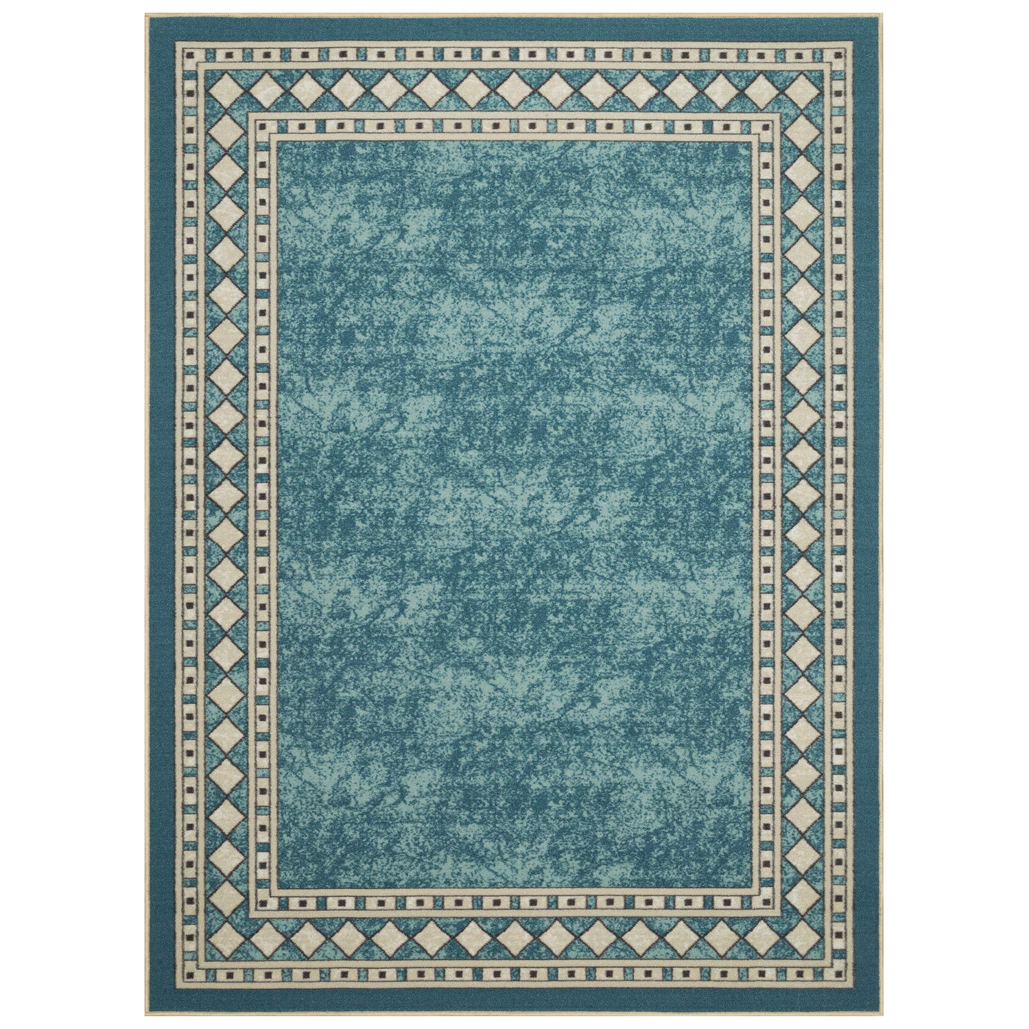 Antep Rugs Alfombras Modern Bordered 2x4 Non-Skid (Non-Slip) Low Profile  Pile Rubber Backing Kitchen Area Rugs (Navy Blue, 2'3 x 4')