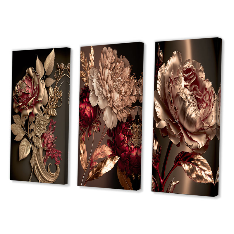 3 pièces sur toile - Rose doré rétro glam, Toile tendue, H 20 po x l 36 po