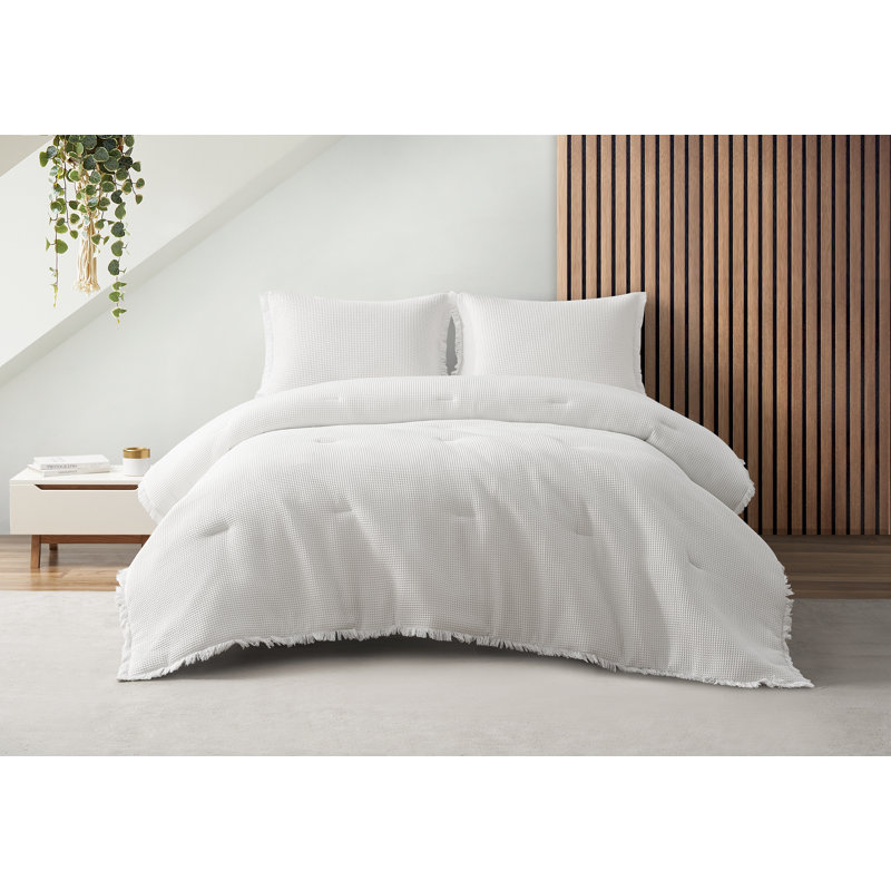 Ensemble d'édredon réversible gaufré 3 pièces Charlotte, Édredon pour grand lit + 2 taies décoratives sta, Ivory
